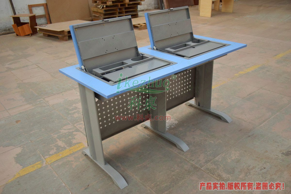 科桌家具,翻转电脑桌,双人金属脚架手动箱体翻转电脑桌 科桌家具,翻转电脑桌,双人金属脚架手动箱体翻转电脑桌