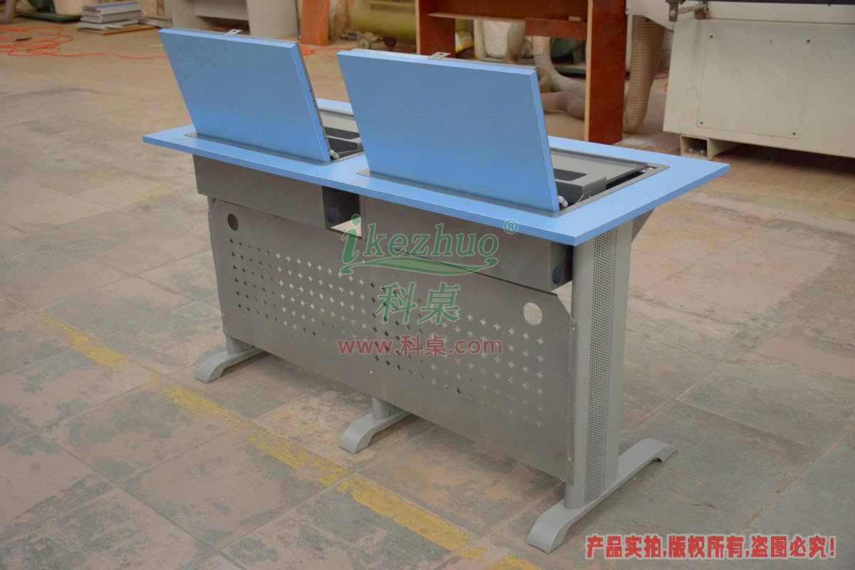 科桌家具,翻转电脑桌,双人金属脚架手动箱体翻转电脑桌 科桌家具,翻转电脑桌,双人金属脚架手动箱体翻转电脑桌